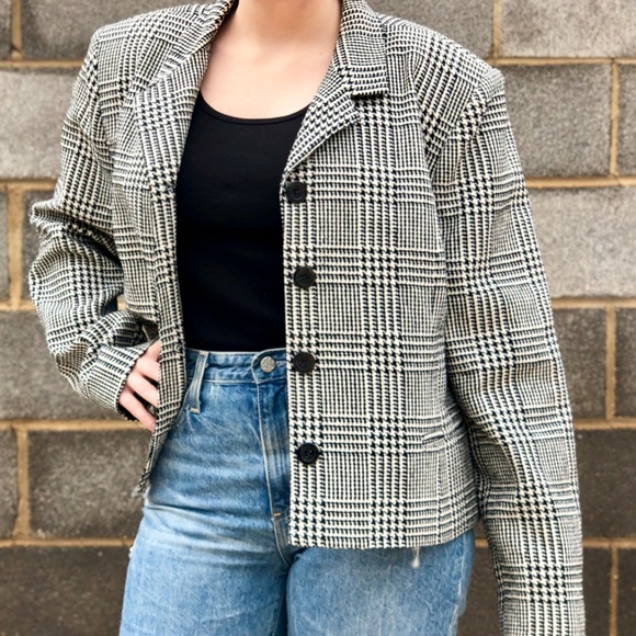 Da-Rue Suit Jacket Women's 18 Black White Houndstooth Silk PRofessional Look - Picture 2 of 6